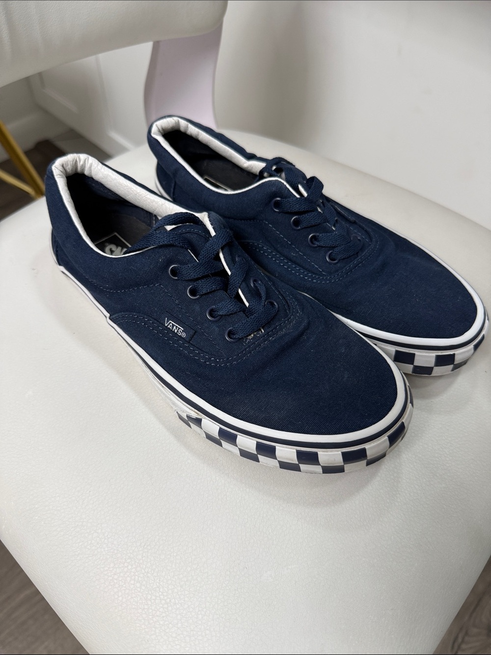 Vans Navy Canvas Low-Top Sneakers with Checkerboard Midsole
